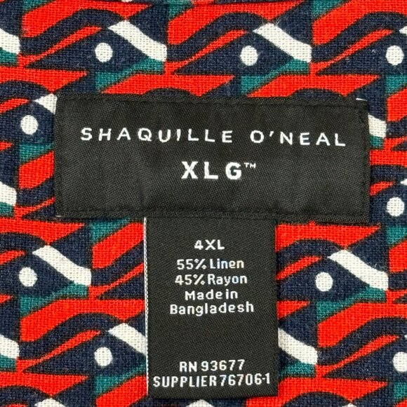 Shaquille O'Neal XLG Men's Multi Geo Linen Blend Red/Navy Woven Shirt Sz 4XL NWT - Picture 6 of 8